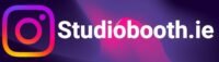 The Instagram logo appears on the left, followed by the text "Studiobooth.ie" in bold white letters against a dark purple and pink gradient background.