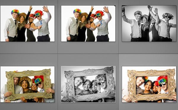 Group of friends celebrating with props and frames at a party.