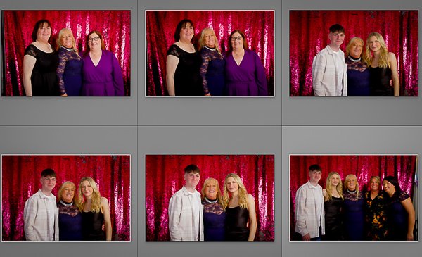 Group photos at Studio Booth with red curtain background for event memories.