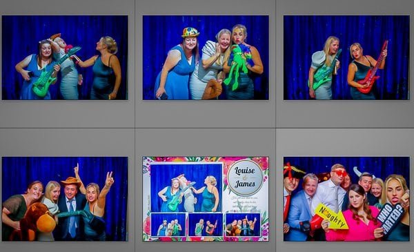 Group of people enjoying photo booth with props and costumes at Studio Booth.